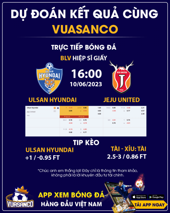 Soi kèo Ulsan Hyundai vs Jeju United-18h00-10/06-K League 1