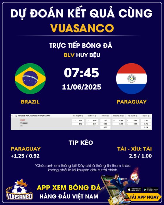 Soi kèo Brazil vs Paraguay – 07h45 – 11/06 – VL World Cup Nam Mỹ