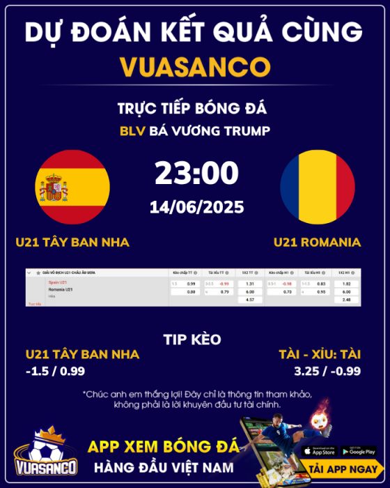 Soi kèo U21 Tây Ban Nha vs U21 Romania – 23h00 – 14/06 – U21 Euro